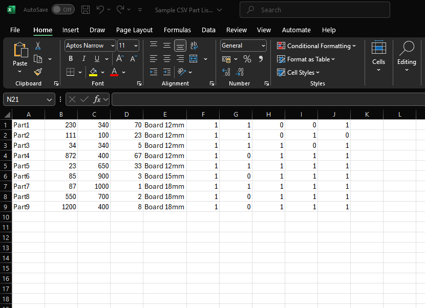 Example Part List